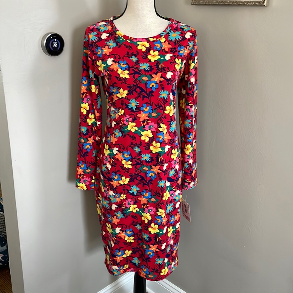 LuLaRoe Red Floral Long Sleeve Dress